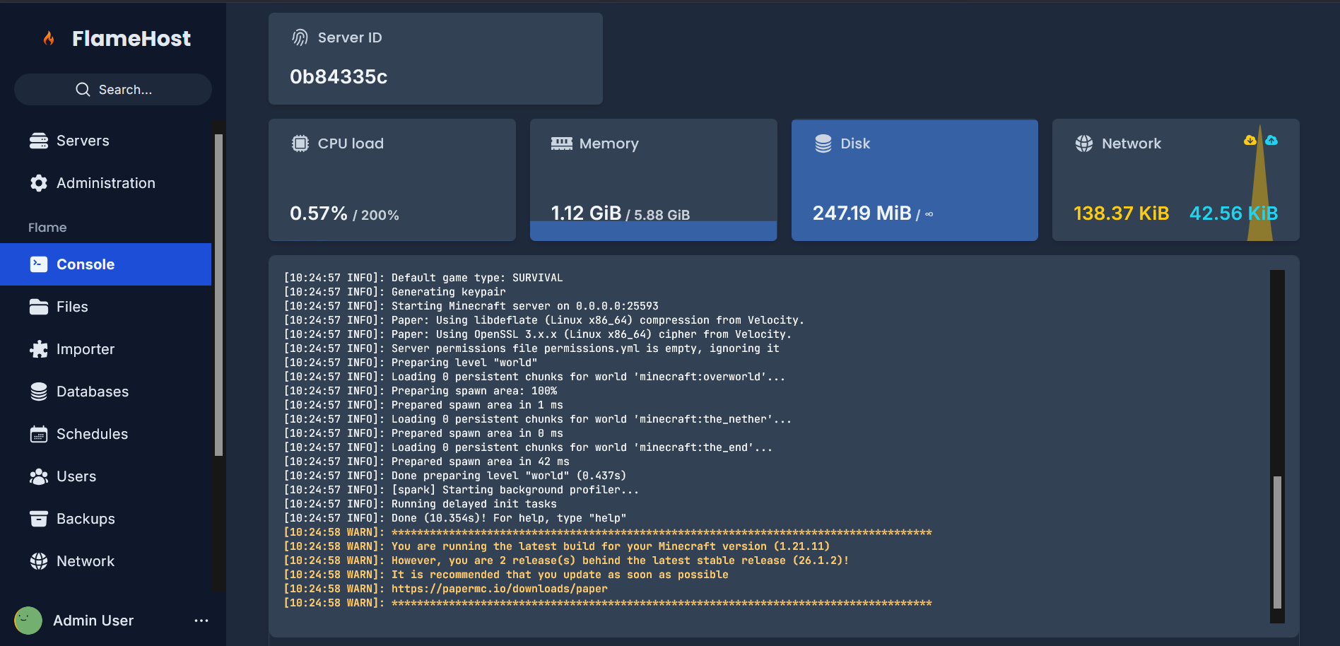 FlameHost Server Management Panel Interface Mockup